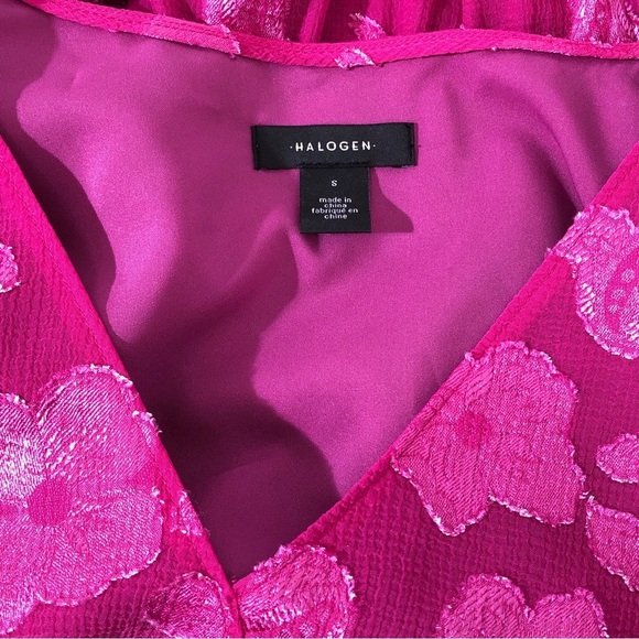 Halogen Pink Floral Metalic Thread Ruffle Blouse With Belt Sash S - Picture 7 of 8